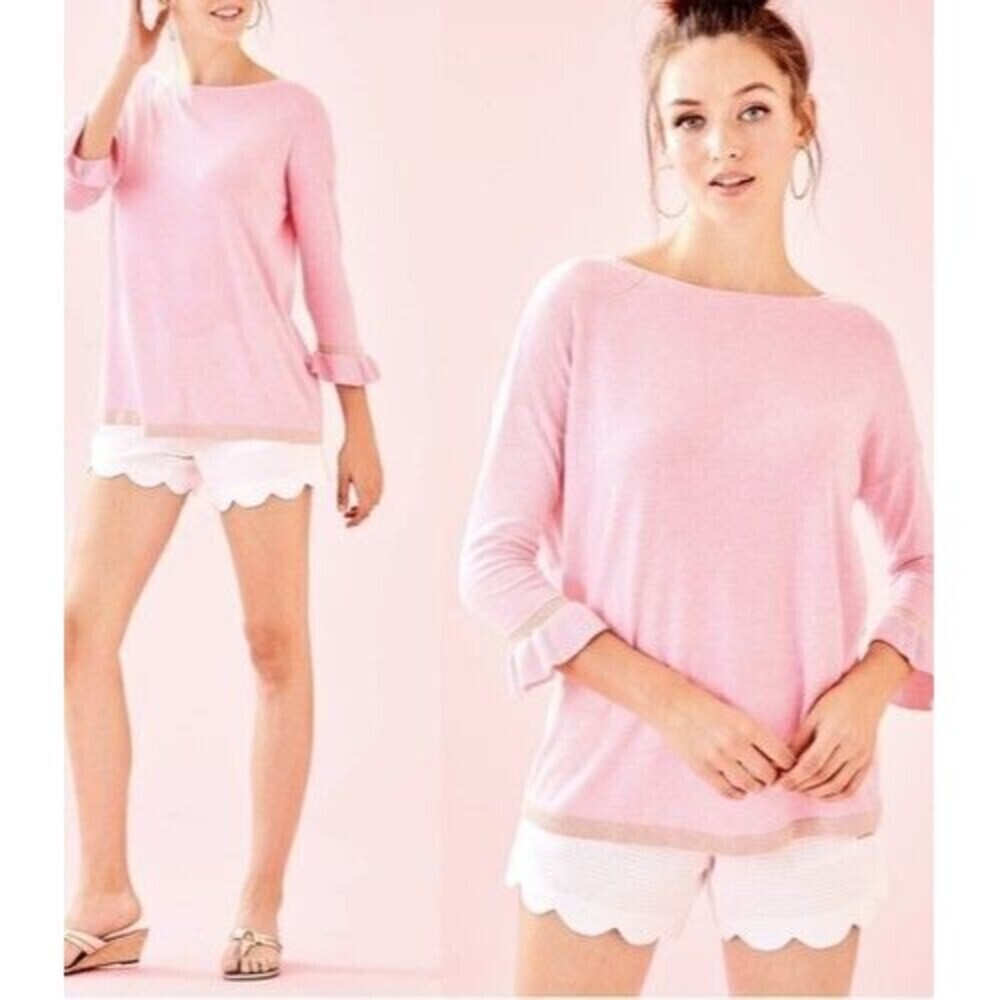 Lilly Pulitzer Charla Ruffle Sweater XL Pink Coral Reef